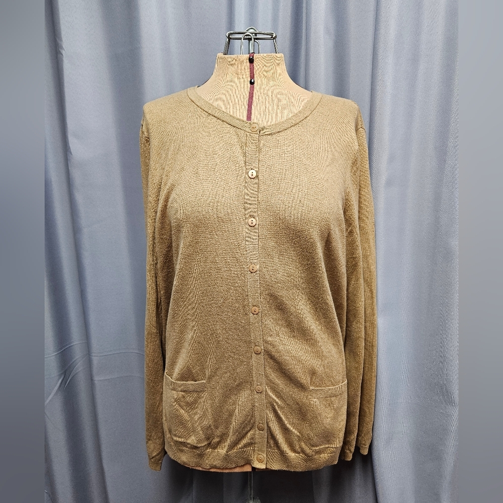 Women's Talbot's Tan/Camel Pima Cotton Button-Up Longsleeve Cardigan (XL)